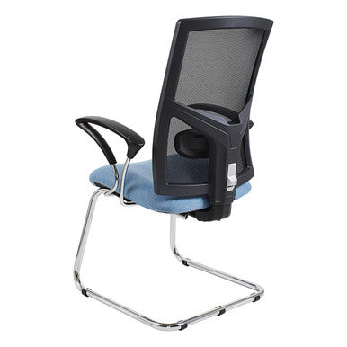 Winston Mesh Visitor Office Chair with Black Mesh Back, Blue Seat, and Silver Metal Legs, Featuring an Ergonomic Design and Armrests, Presented on a White Background, Showcasing Its Modern, Comfortable, and Stylish Design as a Visitor Office Chair.