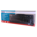 Wireless Keyboard + Mouse Combo IC0003, Product Packaging Showing a Black Wireless Keyboard and Mouse Set with a USB Receiver, Designed for Computer Convenience and Portability.