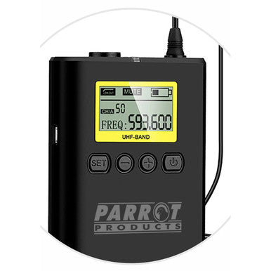 Wireless Lapel Microphone (Dual Channel) IS1002, Front View Showing LCD Screen, Control Buttons, and Antenna