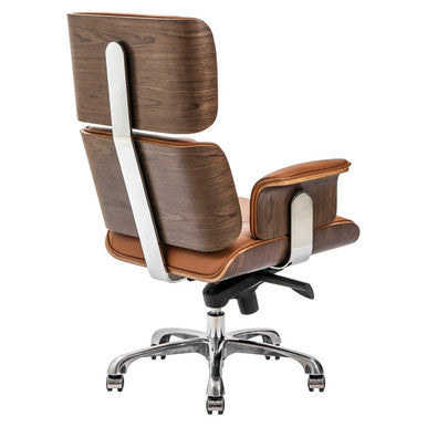 Wooden President High-back Office Chair | JOC-HCH-CH6300, High-back Executive Chair Made of Wood with Leather Accents, Adjustable Height, and a Chrome Base.
