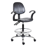 Black Adjustable Height Chair with Polyurethane Seat and Back, Featuring a Sleek Design and Chrome Base with Five Wheels, from Brand 67, Showcasing a Sturdy and Modern Office Chair with Armrests, Ideal for Comfort and Durability.