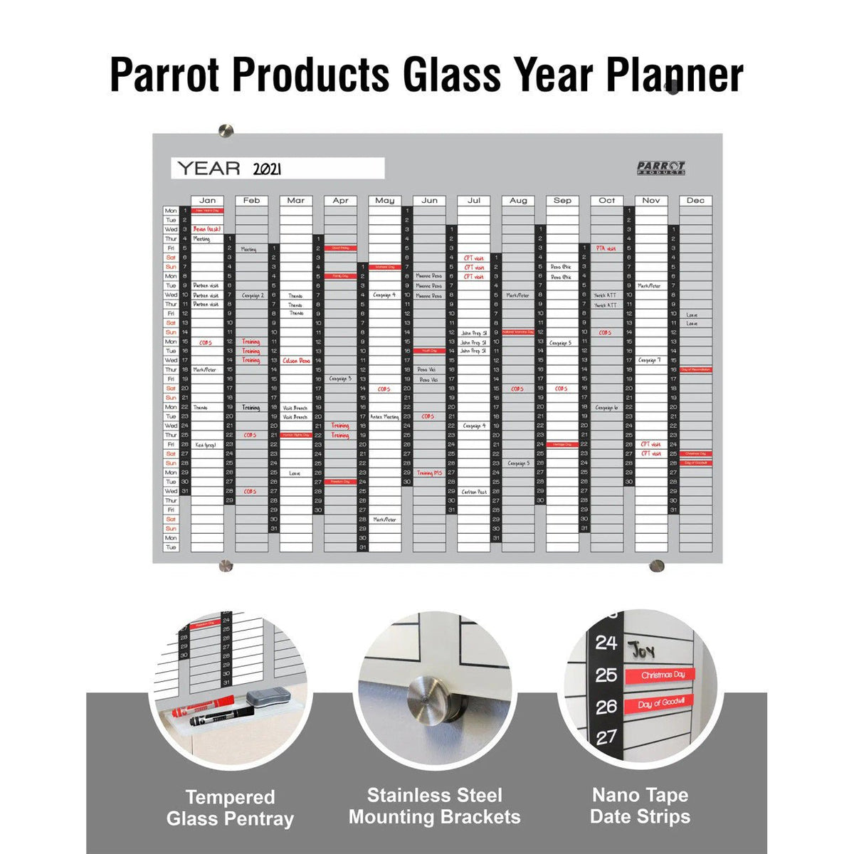 Year Planner Glass Non-Magnetic 1200 × 900mm