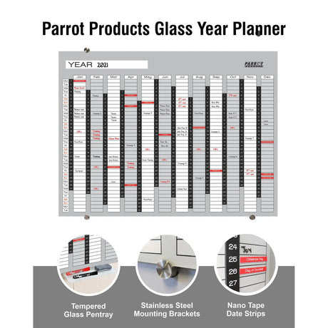 Year Planner Glass Non-Magnetic 1200 × 900mm