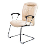 Zelda Visitor Office Chair, Cream-Coloured, Tufted Leather Upholstery, Chrome Frame, and Black Armrests, Showcasing a Sleek and Ergonomic Design for Comfort and Style in Any Workspace, from Office Stock South Africa.