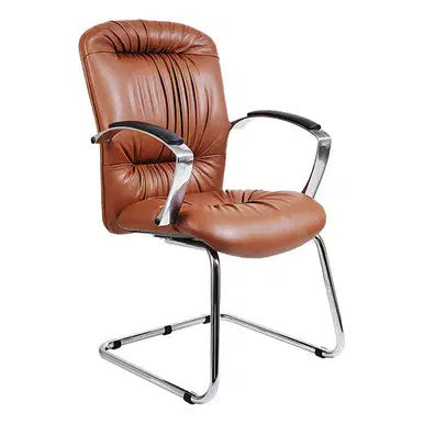 Brown Leather Zelda Visitor Office Chair by Office Stock South Africa, Featuring Tufted Design, Chrome Frame, and Armrests, Providing Stylish Office Seating with Comfort and Durability, Perfect for Corporate Offices and Educational Institutions.