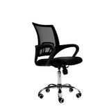 Zira Operators Chair, Ergonomic Black Office Chair with Mesh Backrest, Cushioned Seat, Adjustable Height, and Five-Wheel Chrome Base.