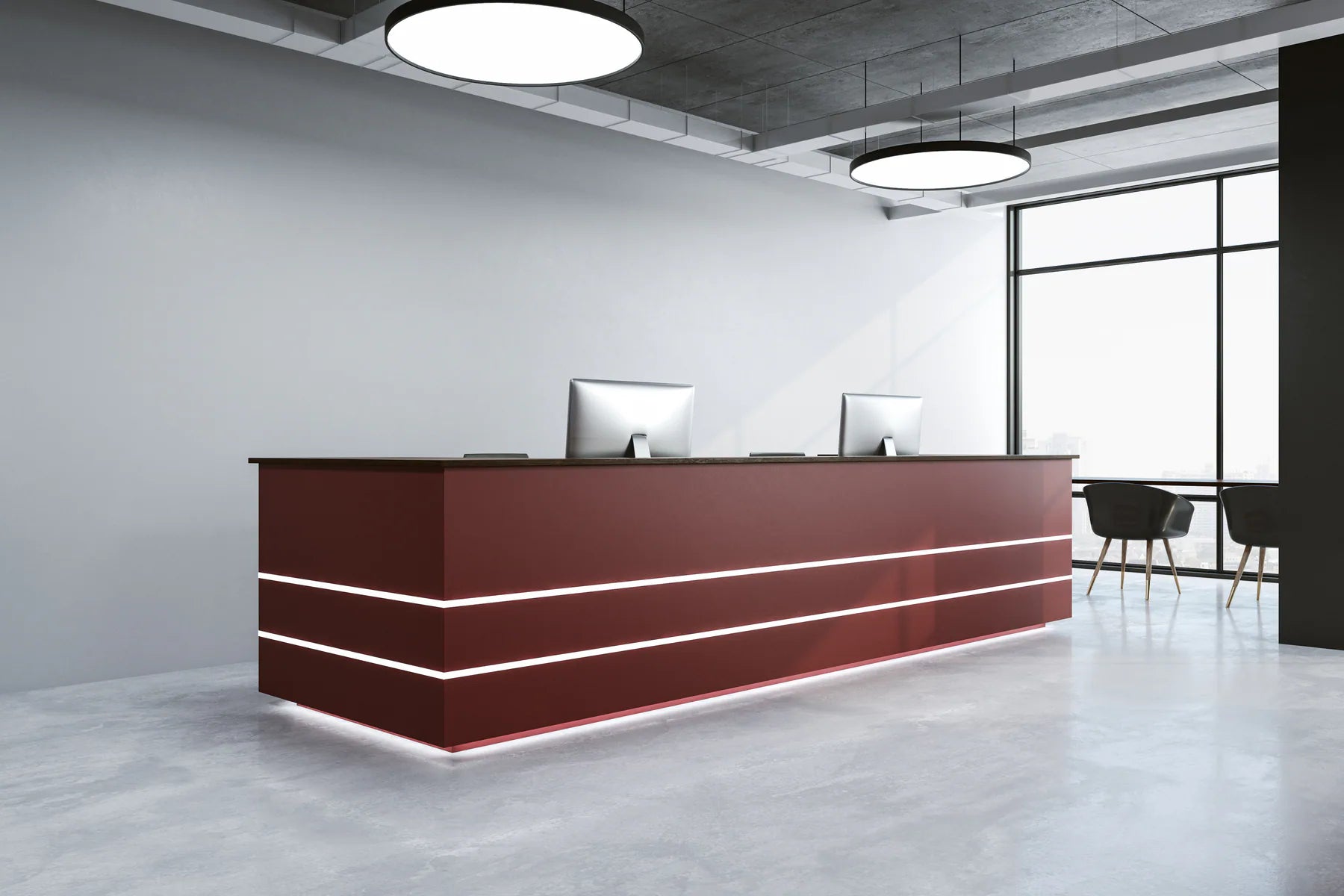Modern professional reception counter in a bright contemporary office entrance